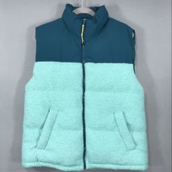 Wild Fable Puffer Vest Women's Size Small Green Color Block Sherpa Oversized