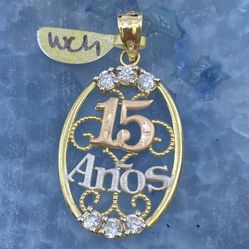  $350 Three Tone Gold w Zirconia 15 Quince Charm Pendant