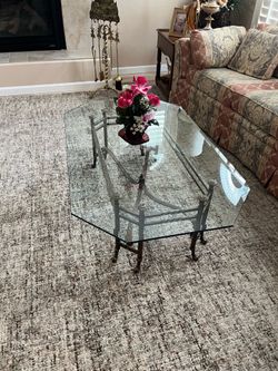 Glass & Wrought Iron Coffee Table - Hollywood Regency Style