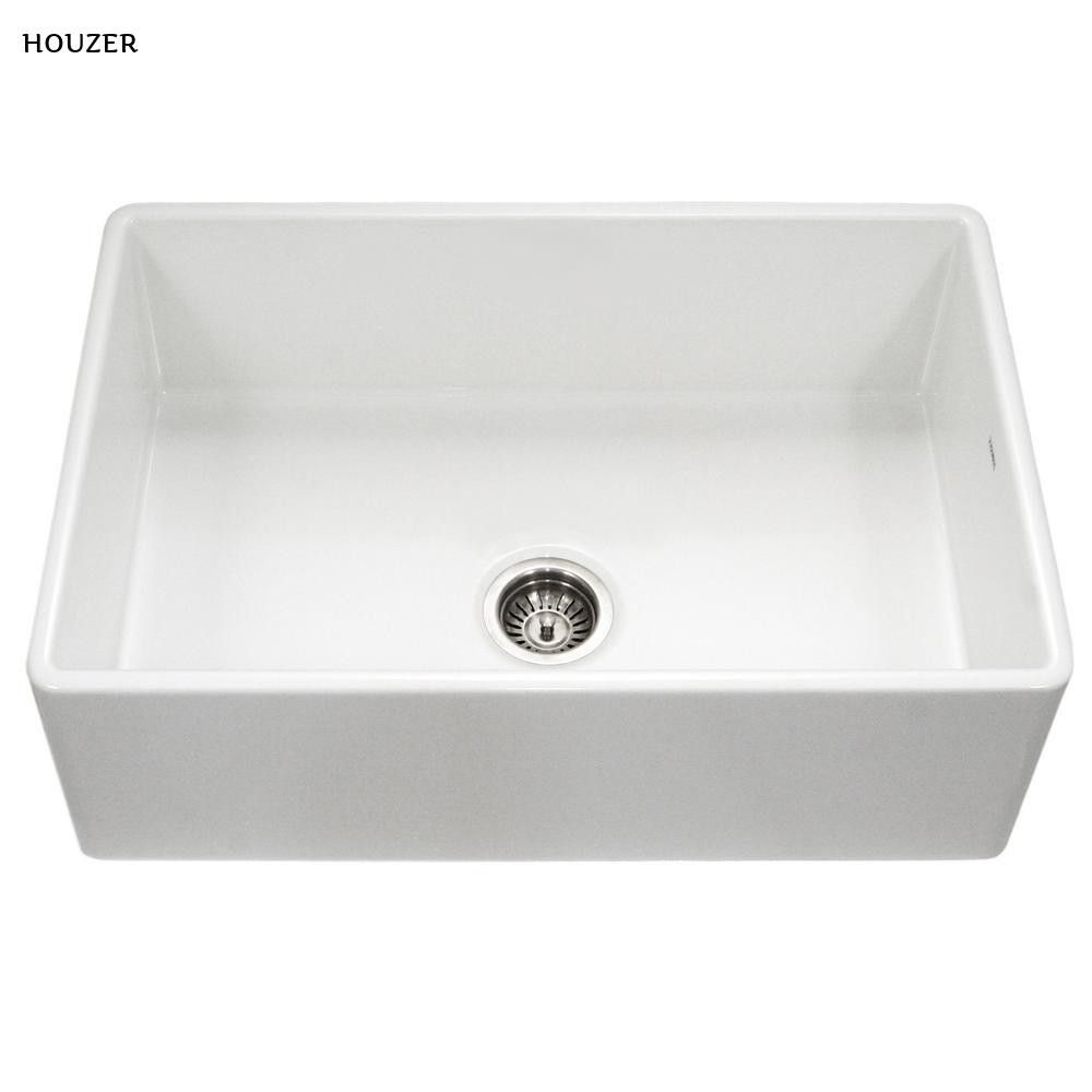 HOUZER Platus Series Farmhouse Apron Front Fireclay 33 in. Single Bowl Kitchen Sink in White