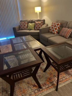 Brown square glass tables