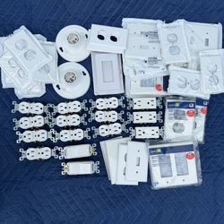 Electrical Outlets, Switches & Wall Plates – 51 New Pieces (Leviton)