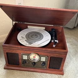 Vintage Style ITVS-200B 6-in-1 Music Center: Turntable, CD Player, FM Radio
