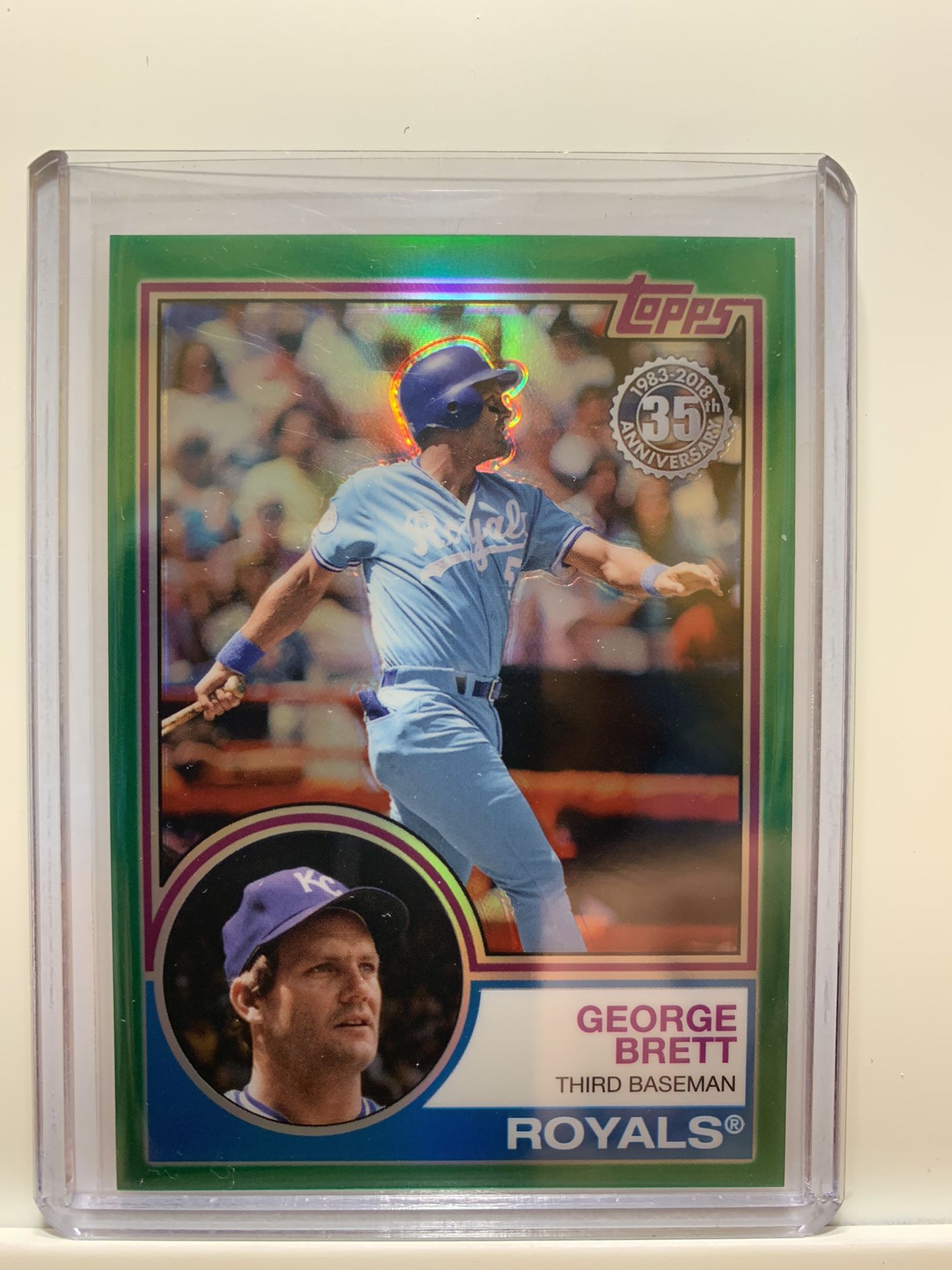 George Brett Topps Chrome Silver Pack 1983-2018 35th Anniversary Green Refractor #47/99 SP (Card# 93) Kansas City Royals