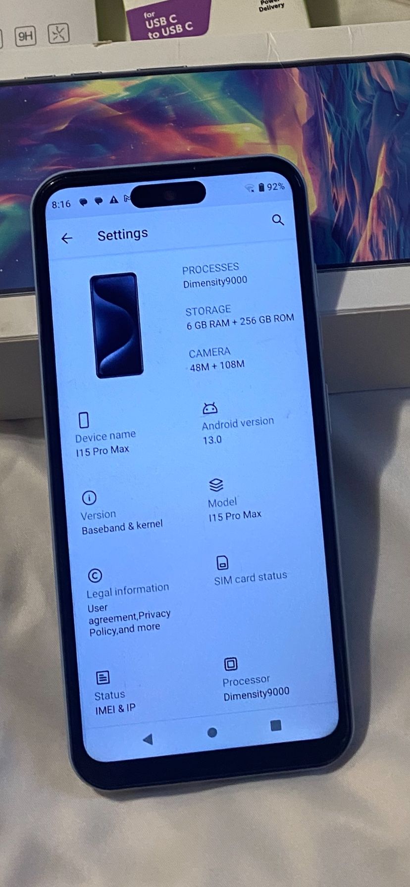 I15 Pro Max android Like New 3 SIM card slots6GB RAM + 256 GB ROM