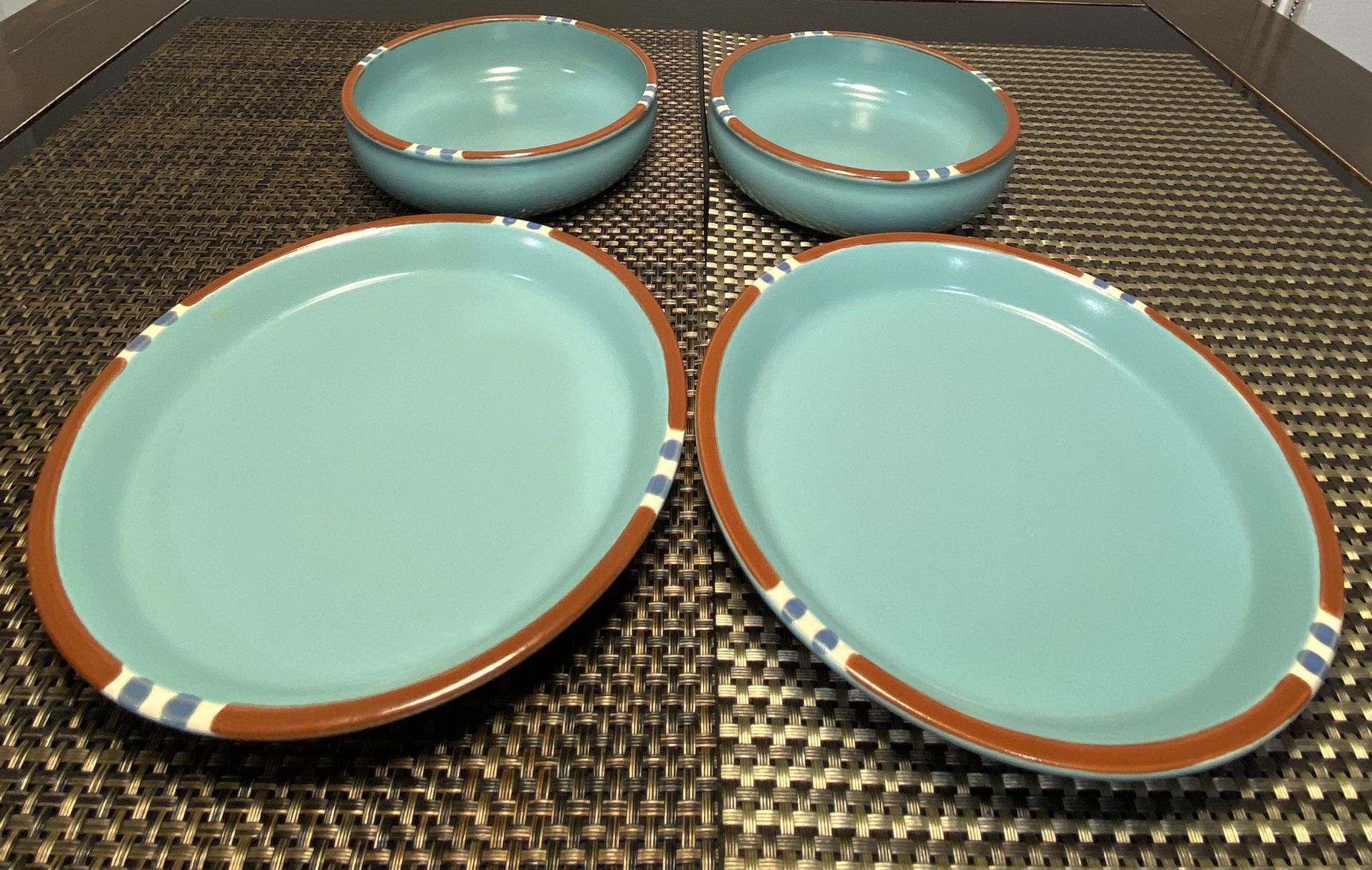 Dansk Mesa Blue Southwest Design Set Of 4 Ceramic Pottery Bowls & Plates