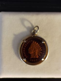 1907 proof Indian head penny encased with Sapphire Cristal covers Encased on both sides