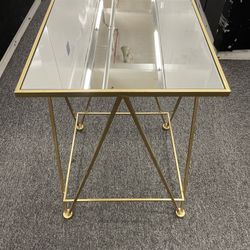 Gold Metal Accent Table with Mirrored Top
