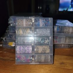 🆕️ 10 DIFFERENT NAIL FOILS ROLLS IN A REUSABLE  BOX.  $8 PER BOX
