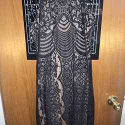 Women's Dress - Size 10 Lace Black/Nude Form-fitting Dress (Nightway Brand from Macy's)