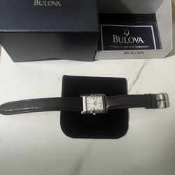 Bulova Quartz Watch Silver Tone Brown Leather Band Water Resistant A6 C867805