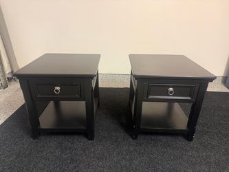 Black Wooden Nightstands with Drawer – Set of 2