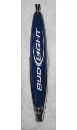 Bud Light Beer Pub Style Tap Handle - Blue w/ White Lettering & Chrome Accents Base- 12" Tall