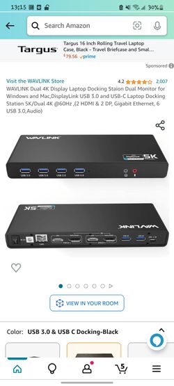 WAVLINK Dual 4K Display Laptop Docking Staion Dual Monitor for Windows and Mac,DisplayLink USB 3.0 and USB-C Laptop Docking Station 5K/Dual 4K @60Hz