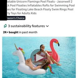 Inflatable Unicorn Flamingo Pool Floats - Jasonwell 2 Pack Pool Floaties Inflatables Rafts for Swimming Pool Tubes for Floating Lake Beach Floaty Swim