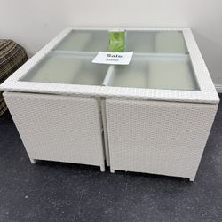 Patio Furniture White Wicker Rattan 8 Seating Dinning Set