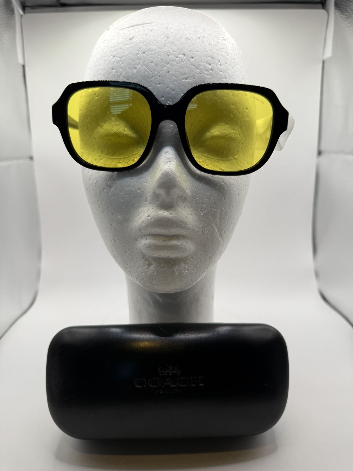 Coach Women's Sunglasses Yellow Lens HC 8335U (C7989) 50027Z Black Square 53 mm