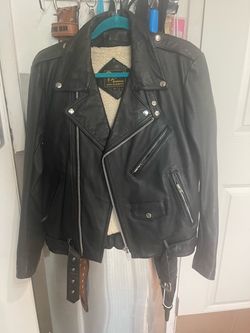 Black leather biker jacket