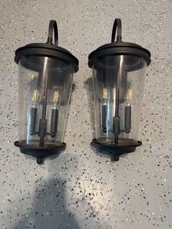 Pair of Black Outdoor Lantern Wall Sconces
