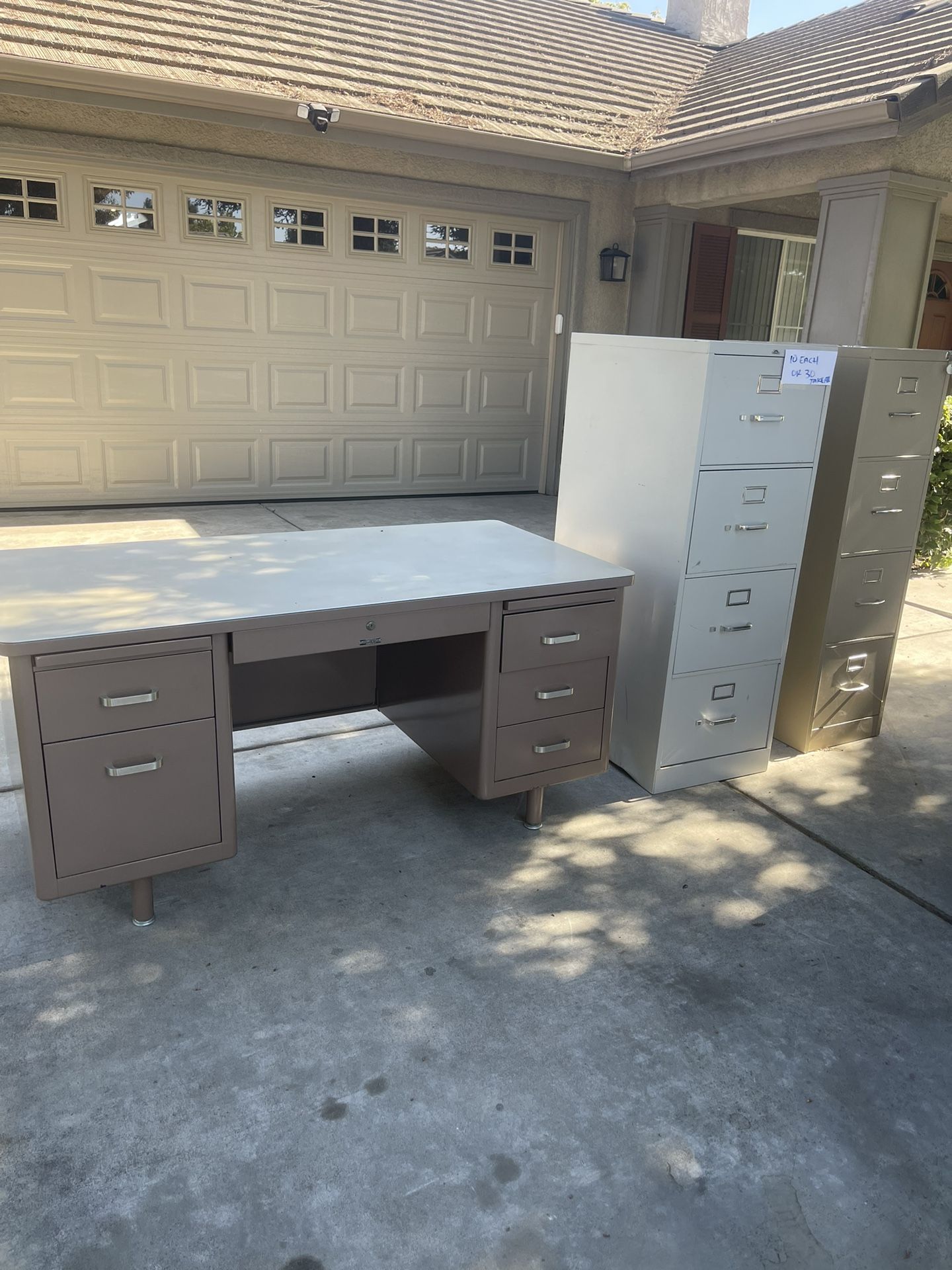 All 3 Desk And 2 Filing Cabinets