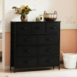 9-Drawer Tall Fabric Dresser with Bins 