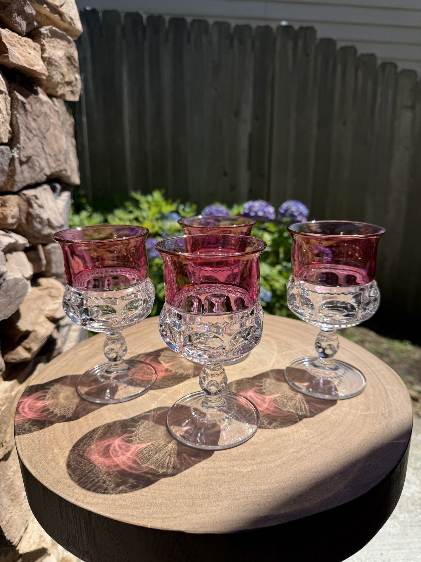 Vintage Tiffin Franciscan King's Crown Ruby Flashed Top Thumbprint Goblet Glasses (4) | MCM | Vintage Barware | Gift | Girls Brunch
