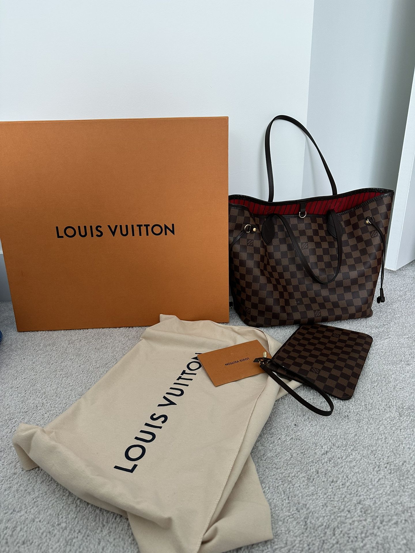 Louis Vuitton Neverfull MM Damier Ebene Tote Shoulder Bag Box Dust
