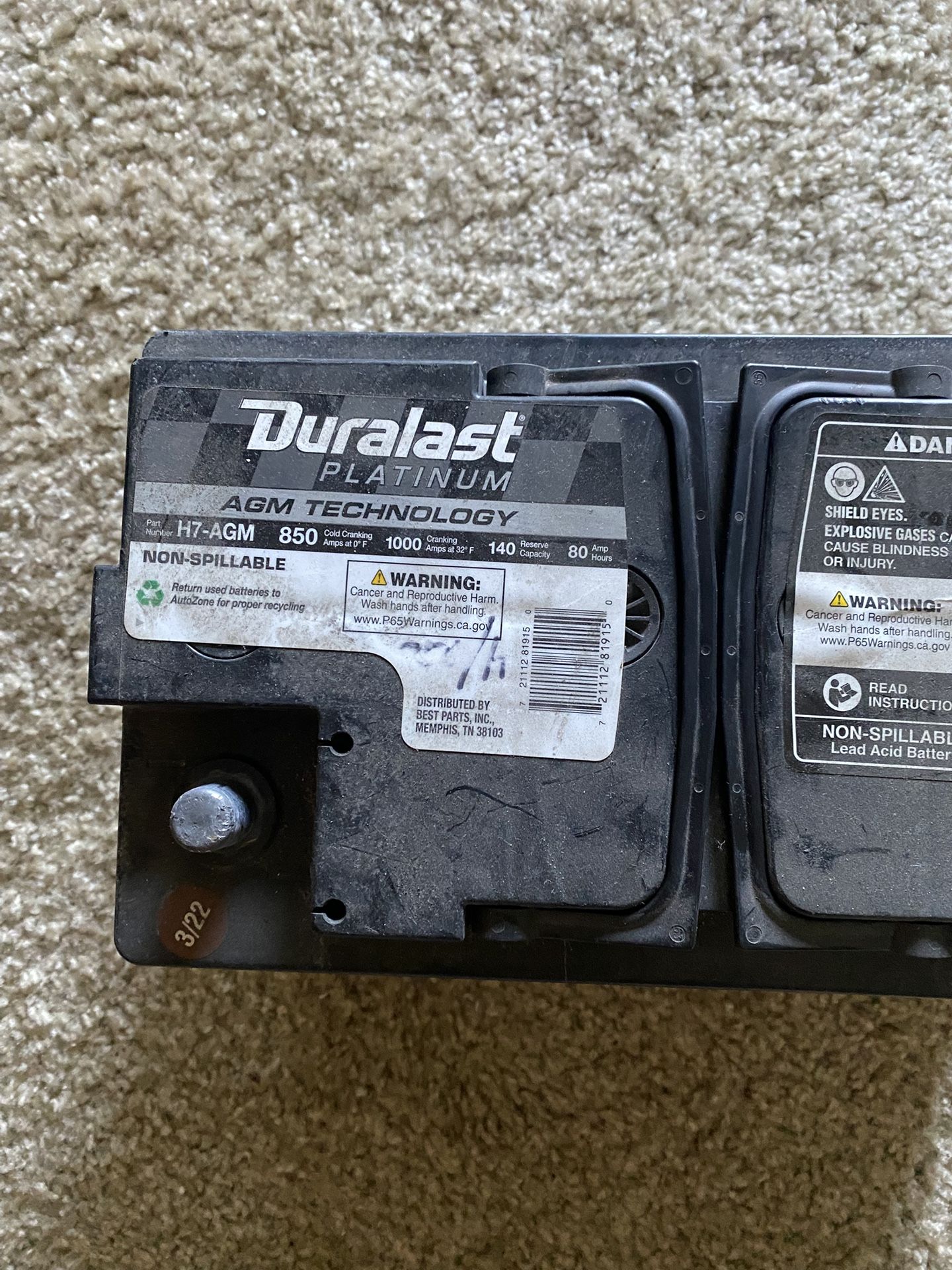 Duralast AGM. 850 Battery ( 2.8 Year Old)