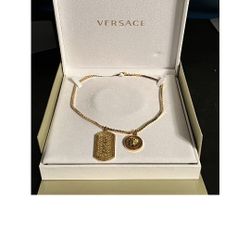 Versace Gold Chain Medusa And Dog Tag Pendant 