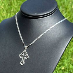Jewelry 925 sterling silver Cuban link chain necklace cross pendant chain 24.00” 3.20mm 13.10g