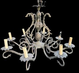 Antique 8 ARM CHANDELIER made in Spain 26" x 19" ornate 