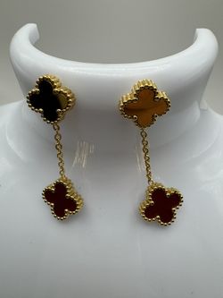 18k Gold Filled Long Earrings Trébol $15
