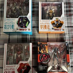 Evangelion Mafex No. 157, No. 094, No. 098, and REVOLTECH PRODUCTION MODEL - 03