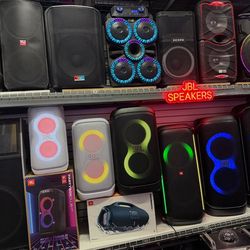 All Jbl Partybox Speakers In Stock.  Brand New.  Come Listen To them.  Financing available.