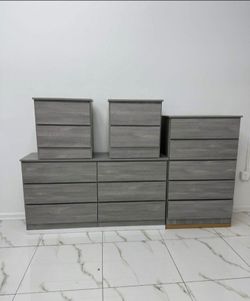 DRESSER, CHEST AND TWO NIGHTSTANDS