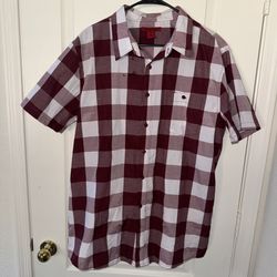 Men’s Maroon Plaid Button Up Casual Shirt