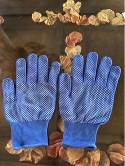 Five Pairs of Blue Knit Work Gloves PVC Dot Grip Non-Slip Cotton One Size Adult