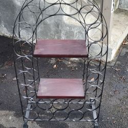 Metal Wine Stand with wood shelves