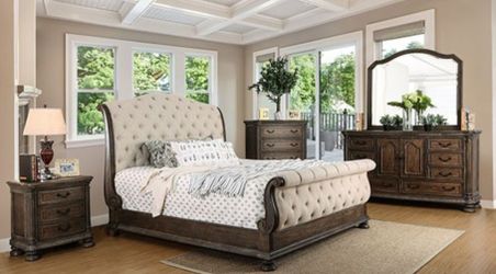 Brand New Natural Tone & Beige 4pc Queen Bedroom Set (Available in California & Eastern King)