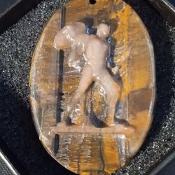 Men's Carved Agate On Tigerseye Warrior Pendant 