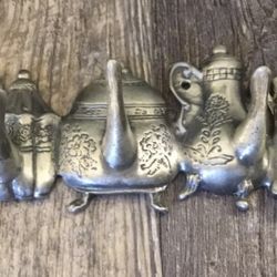 Vintage Cast Metal Teapot Kettle Wall Plaque 3 Hooks 