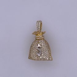 14k Yellow Gold Icebox Diamond Moneybag Pendant 