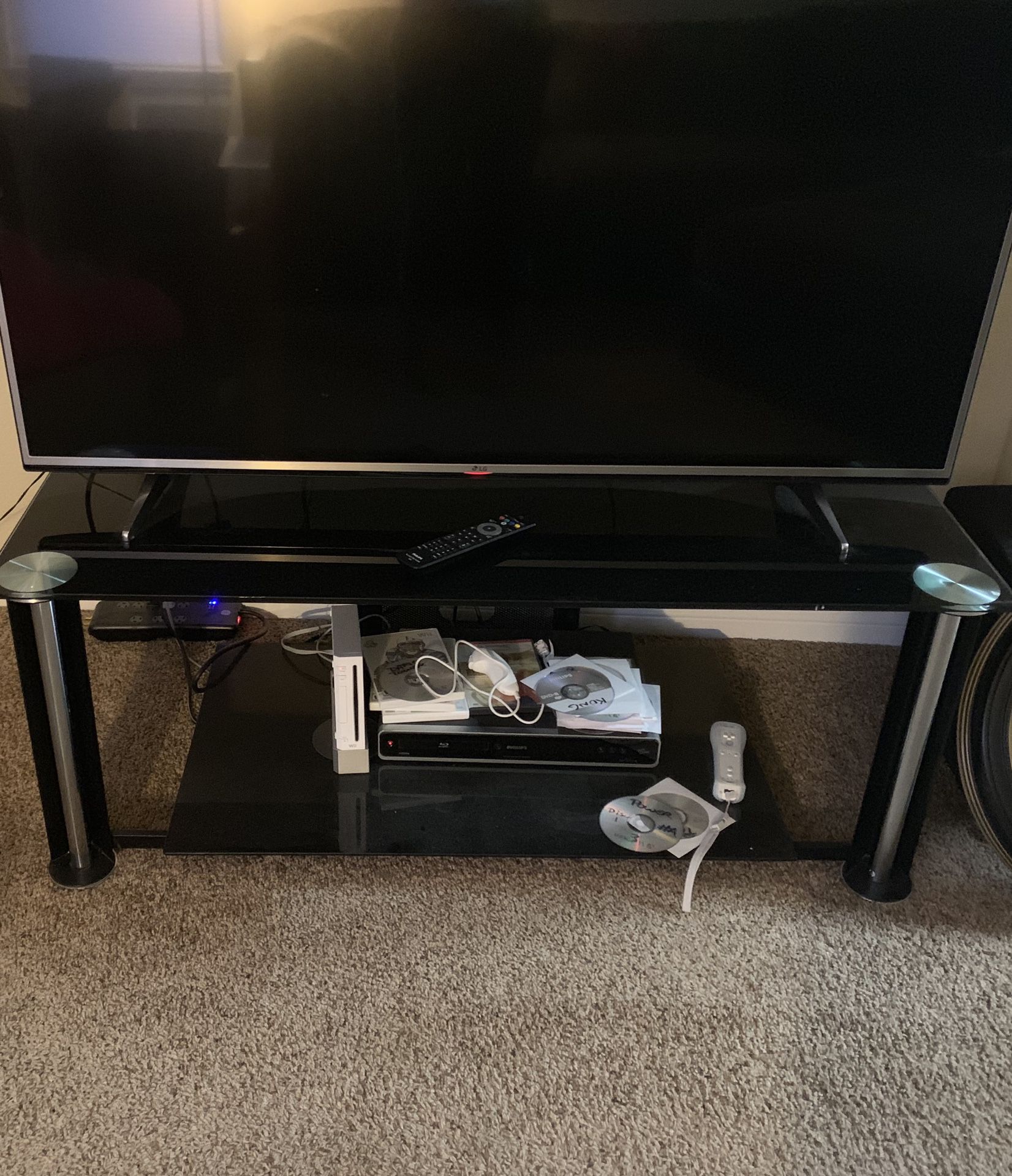 Large Glass TV Stand Only $75! Small Black Stand w/Stereo $80 for both!