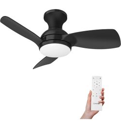 Consciot Ceiling Fan With Lights 30 Inch, Kids Ceiling Fan Black Modern, Flush Mount, Reversible Quiet DC Motor, 6 Speed, Dimmable, Kitchen Bedroom Pa