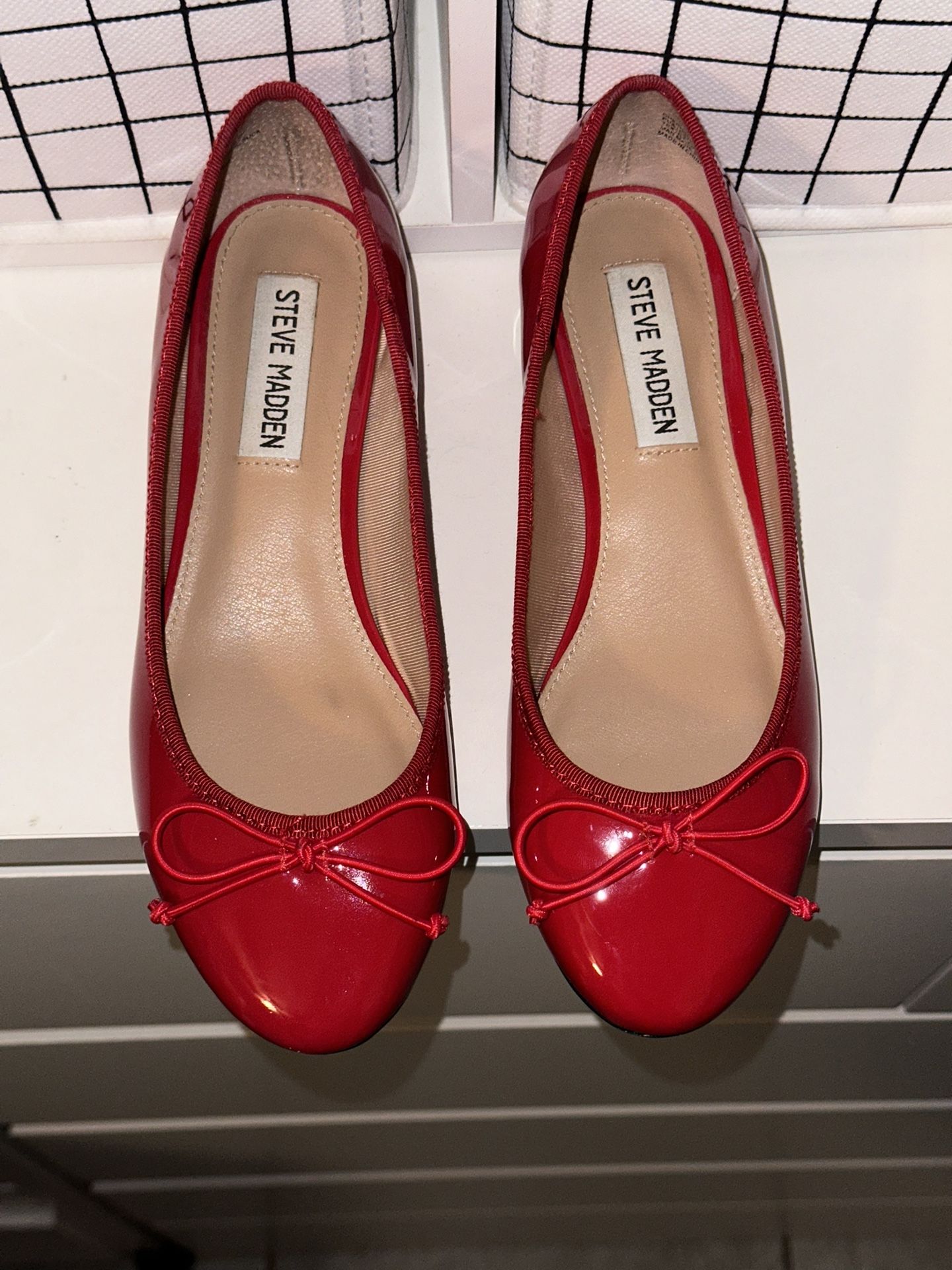 Steve Madden Women's Cherish Red Patent Shoes Heels Ballet Flats