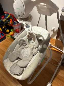 Swing & Rocker, Vibrating Swivel Infant Seat, Soothing Sounds, USB-Powered, Gray