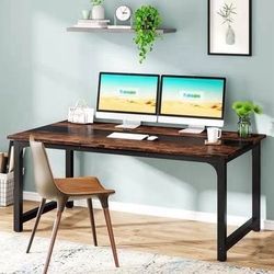 New Modern Large Desk, 63 x 31.5 Inch Office Writing Workstation in Rustic and Black