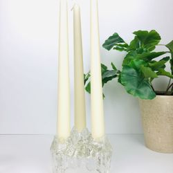 Vintage Crystal Ice Candle Holder Scandinavian modern Ittla style LE Smith Glass 