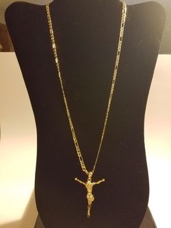 14k gold filled Figaro chain with jesus pendant, with 14k stamp!