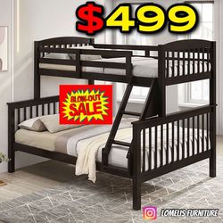 Twin/Full Expresso Bunk bed w. Ortho Mattresses Included 